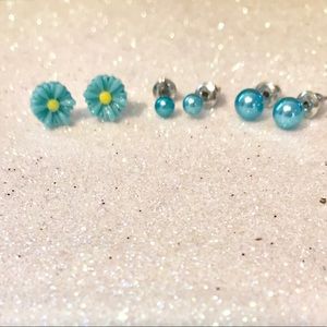 Spring blue flower and pearl earrings